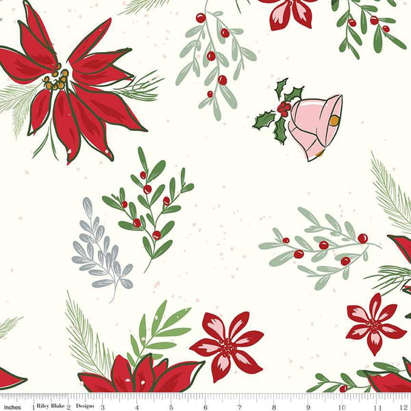 3 Yard Cut - SALE Mistletoe & Holly Floral WIDE BACK WB16409 Cloud - Riley Blake Design - 107/108" Wide - Quilting Cotton Fabric