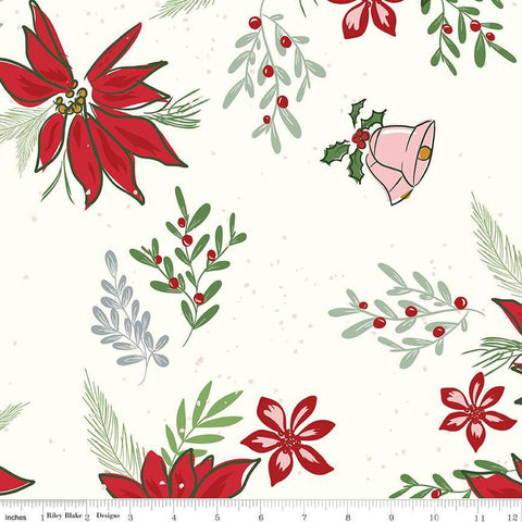 3 Yard Cut - SALE Mistletoe & Holly Floral WIDE BACK WB16409 Cloud - Riley Blake Design - 107/108" Wide - Quilting Cotton Fabric