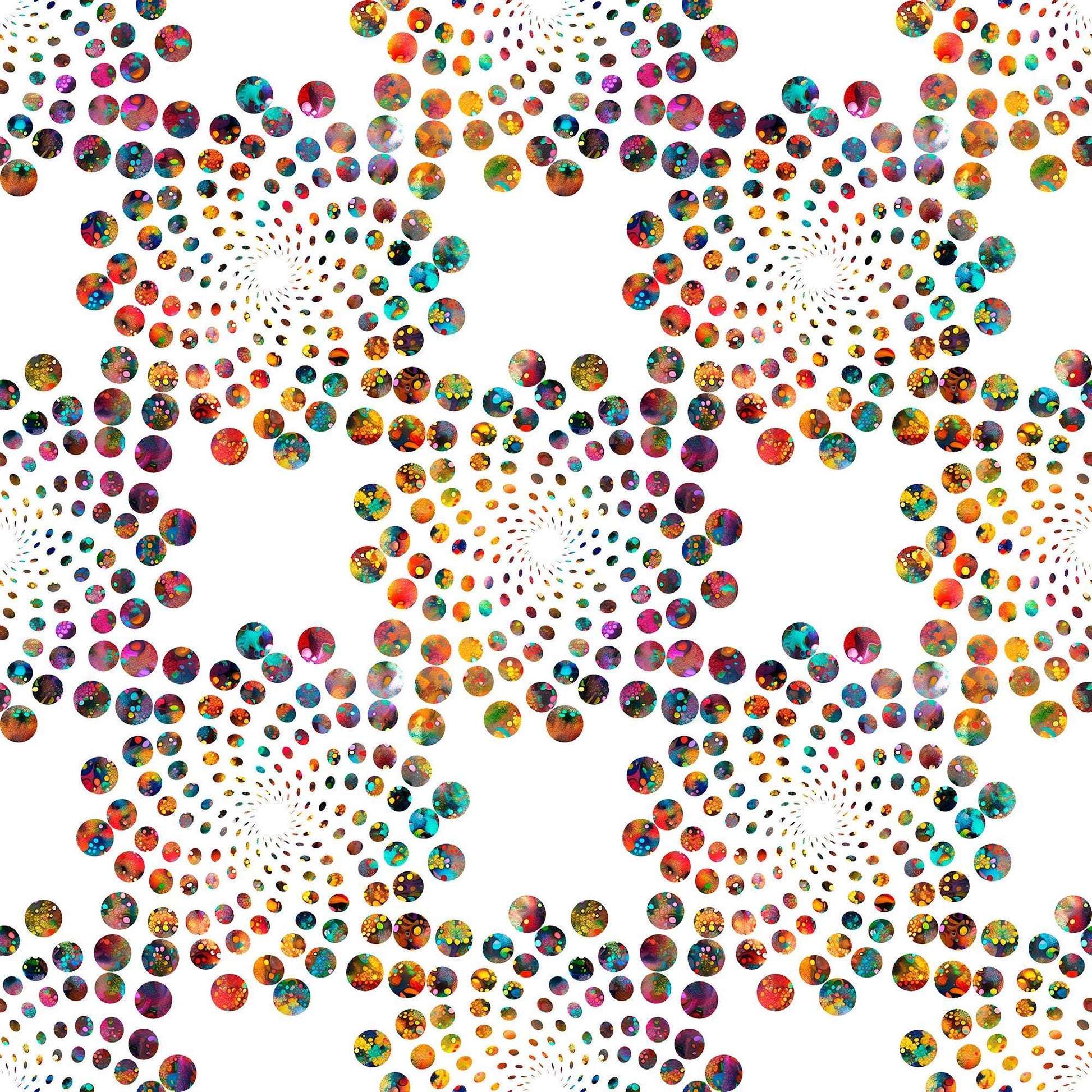 Image of Bedazzled Flares White quilting cotton fabric by Morris Creative Group for QT Fabrics. Features dots on a white background. Cute Little Fabric Shop
