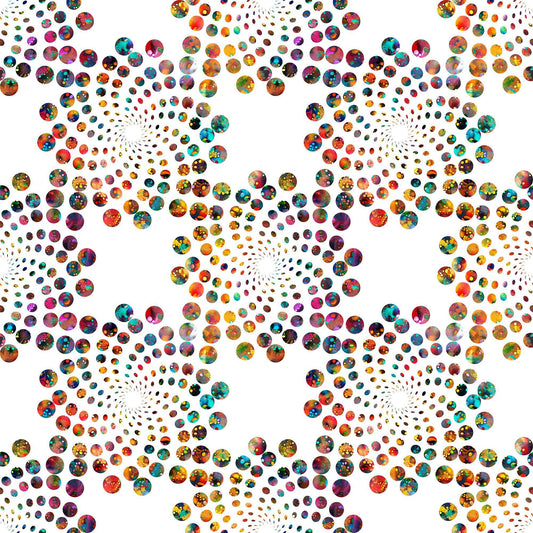 Image of Bedazzled Flares White quilting cotton fabric by Morris Creative Group for QT Fabrics. Features dots on a white background. Cute Little Fabric Shop
