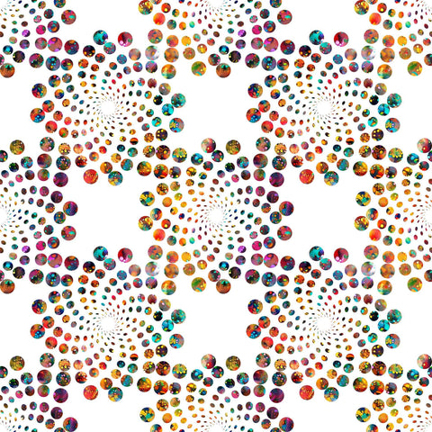 Image of Bedazzled Flares White quilting cotton fabric by Morris Creative Group for QT Fabrics. Features dots on a white background. Cute Little Fabric Shop