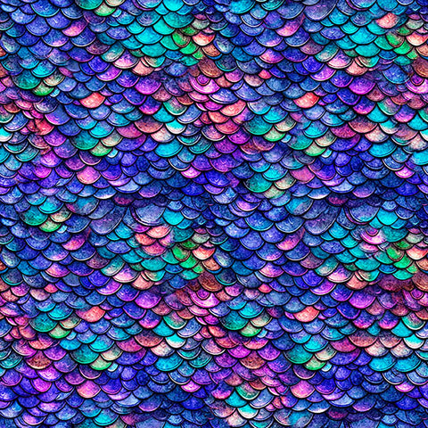 Image of Dragon&#39;s Song Dragon Scales Royal quilting cotton fabric by Morris Creative Group for QT Fabrics. Features scales on a blue background. Cute Little Fabric Shop
