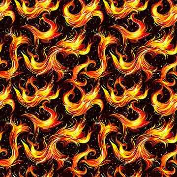 Image of Dragon's Song Flames Black quilting cotton fabric by Morris Creative Group for QT Fabrics. Features fire on a black background. Cute Little Fabric Shop