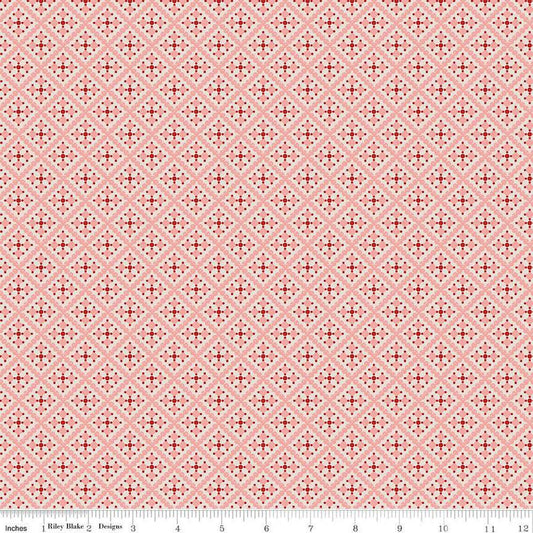 SALE Gentler Times Shenanigans C16487 Coral - Riley Blake Designs - Lori Holt - Tiled Geometric Abstract - Quilting Cotton Fabric
