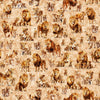 Image of Roar of the Pride Family Allover Tan quilting cotton fabric by Morris Creative Group for QT Fabrics. Features lions on a tan background. Cute Little Fabric Shop