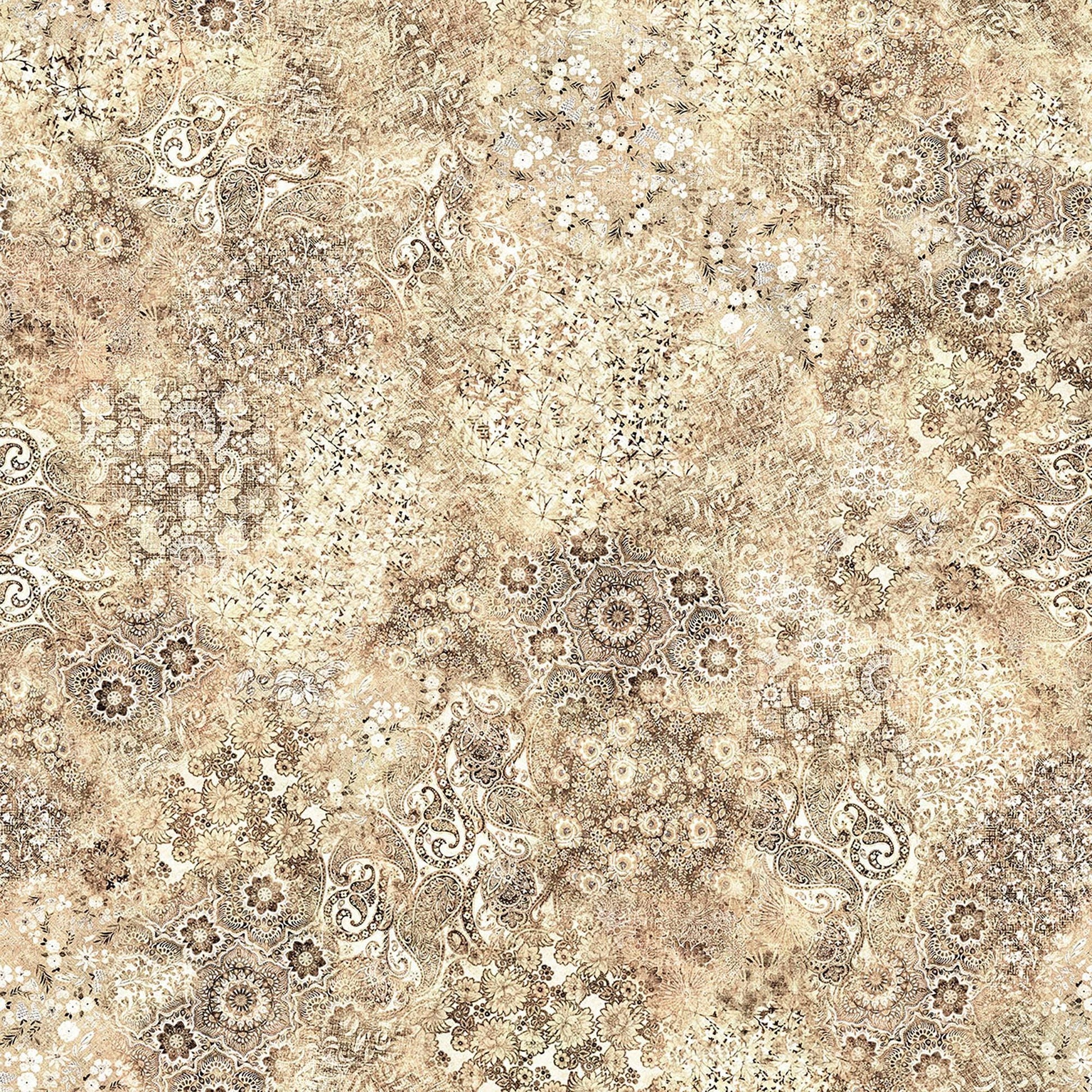 Image of Roar of the Pride Blender Birch quilting cotton fabric by Morris Creative Group for QT Fabrics. Features abstract on a tan background. Cute Little Fabric Shop