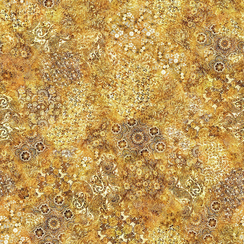 Image of Roar of the Pride Blender Gold quilting cotton fabric by Morris Creative Group for QT Fabrics. Features abstract on a gold background. Cute Little Fabric Shop