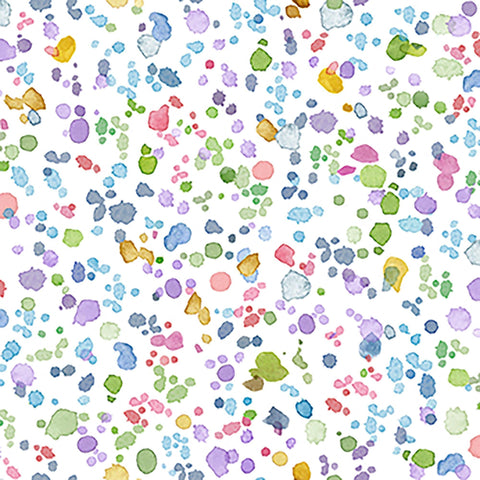 Image of Healing Garden Paint Splash Blender White quilting cotton fabric by Jane Maday for QT Fabrics. Features paint on a white background. Cute Little Fabric Shop
