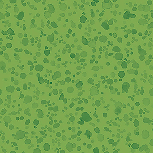 Image of Healing Garden Paint Splash Blender Green quilting cotton fabric by Jane Maday for QT Fabrics. Features paint on a green background. Cute Little Fabric Shop