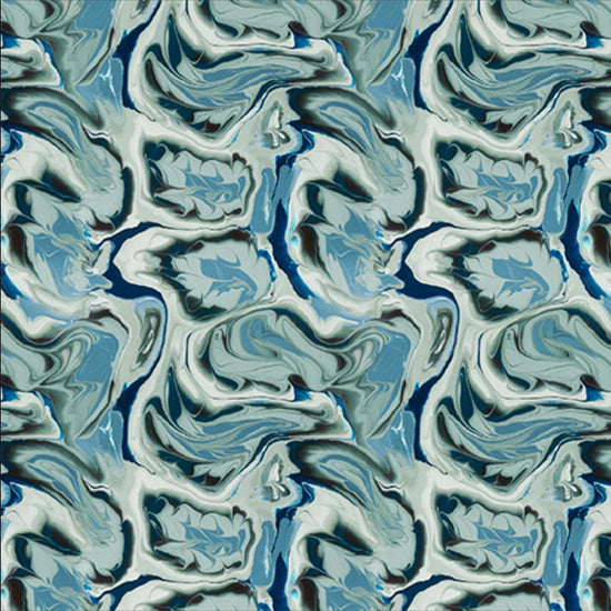 Image of the Virtuoso Swirl Fern Turquoise quilting cotton fabric by Ocllo Mason for QT Fabrics. Features swirled blue, green, and gray paint. Cute Little Fabric Shop