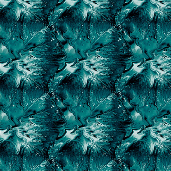 Image of the Virtuoso Texture Teal quilting cotton fabric by Ocllo Mason for QT Fabrics. Features swirled green paint. Cute Little Fabric Shop