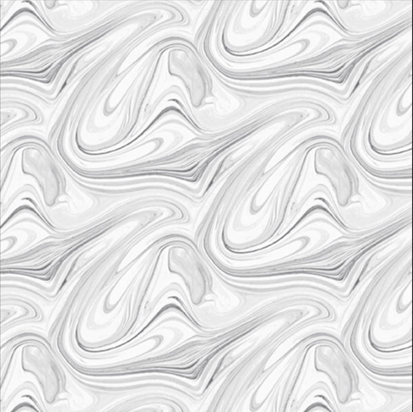 Image of the Virtuoso Marble Gray quilting cotton fabric by Ocllo Mason for QT Fabrics. Features swirled gray and white paint. Cute Little Fabric Shop
