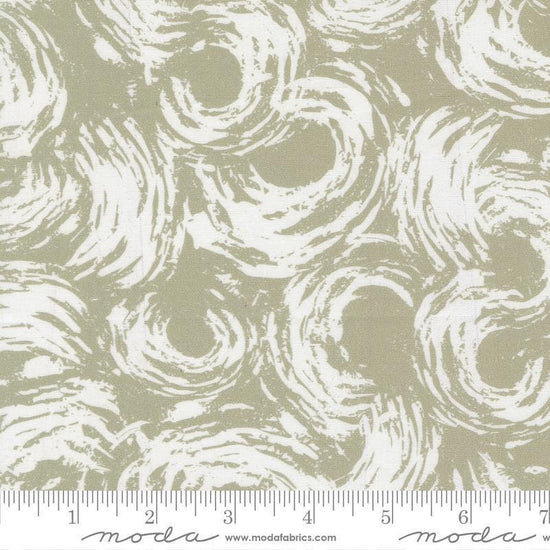 Image of the For My Boys Oliver Donuts Sage quilting cotton fabric by Sewn By Amy Schelle for Moda Fabrics. Features tracks on a green background. Cute Little Fabric Shop