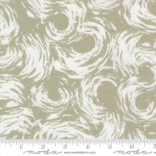 Image of the For My Boys Oliver Donuts Sage quilting cotton fabric by Sewn By Amy Schelle for Moda Fabrics. Features tracks on a green background. Cute Little Fabric Shop