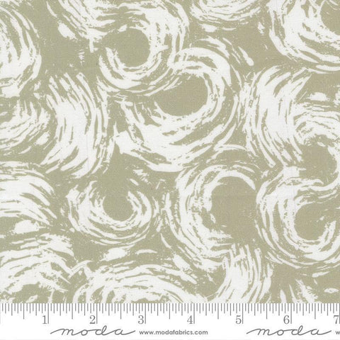 Image of the For My Boys Oliver Donuts Sage quilting cotton fabric by Sewn By Amy Schelle for Moda Fabrics. Features tracks on a green background. Cute Little Fabric Shop
