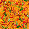 Image of Grab Bag Season 3 Chili Peppers Orange quilting cotton fabric by Morris Creative Group for QT Fabrics. Features peppers on an orange background. Cute Little Fabric Shop
