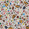 Image of Grab Bag Season 3 Everything School Gray quilting cotton fabric by Morris Creative Group for QT Fabrics. Features school supplies on a gray background. Cute Little Fabric Shop