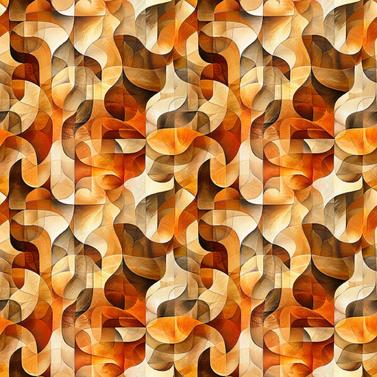 Image of Solstice Kaleidoscope Geo Orange quilting cotton fabric by Morris Creative Group for QT Fabrics. Features geometric designs on a brown background. Cute Little Fabric Shop