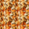 Image of Solstice Kaleidoscope Geo Orange quilting cotton fabric by Morris Creative Group for QT Fabrics. Features geometric designs on a brown background. Cute Little Fabric Shop
