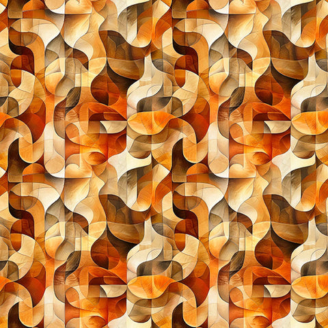 Image of Solstice Kaleidoscope Geo Orange quilting cotton fabric by Morris Creative Group for QT Fabrics. Features geometric designs on a brown background. Cute Little Fabric Shop