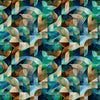 Image of Solstice Kaleidoscope Geo Teal quilting cotton fabric by Morris Creative Group for QT Fabrics. Features geometric designs on a blue background. Cute Little Fabric Shop
