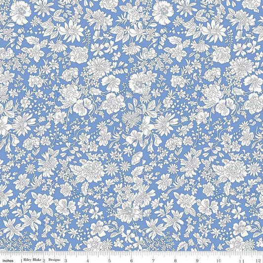 1 Yard 27" End of Bolt - SALE Liberty Wide-Width Emily Blossom Marine Blue A WIDEBACK 0166W7410A - Riley Blake - 108" Quilting Cotton Fabric