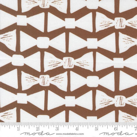 Image of the For My Boys Henry Bowtie Coco quilting cotton fabric by Amy Schelle for Moda Fabrics. Features bowties on a brown background. Cute Little Fabric Shop.