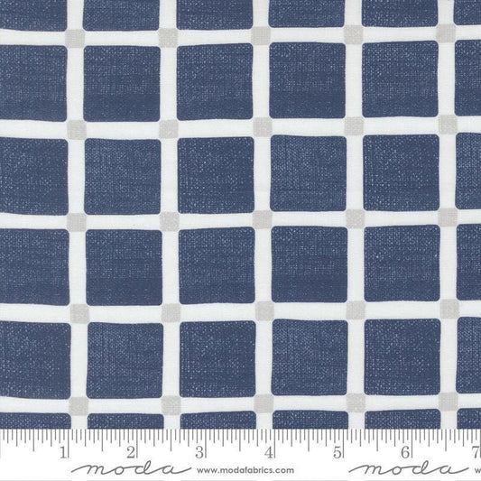 Image of the For My Boys Henry Checks Navy quilting cotton fabric by Amy Schelle for Moda Fabrics. Features grid on a blue background. Cute Little Fabric Shop.