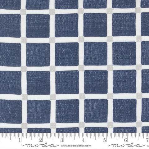 Image of the For My Boys Henry Checks Navy quilting cotton fabric by Amy Schelle for Moda Fabrics. Features grid on a blue background. Cute Little Fabric Shop.