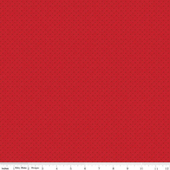 Image of the American Jane Pindots Brick quilting cotton fabric by American Jane for Riley Blake Designs. Features tiny dots on a red background. Cute Little Fabric Shop