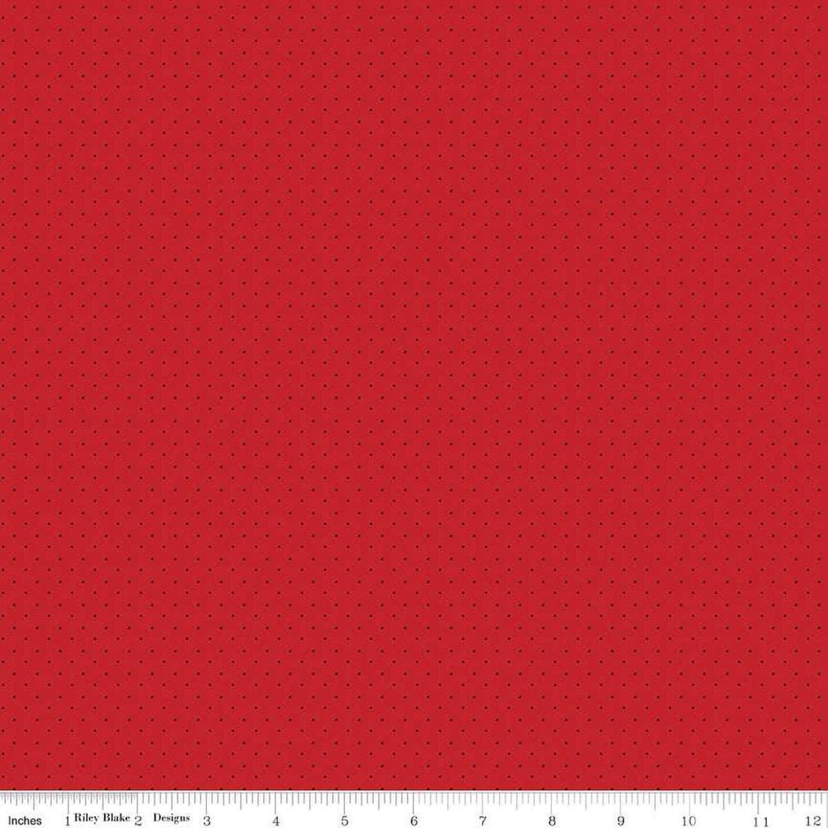 Image of the American Jane Pindots Brick quilting cotton fabric by American Jane for Riley Blake Designs. Features tiny dots on a red background. Cute Little Fabric Shop