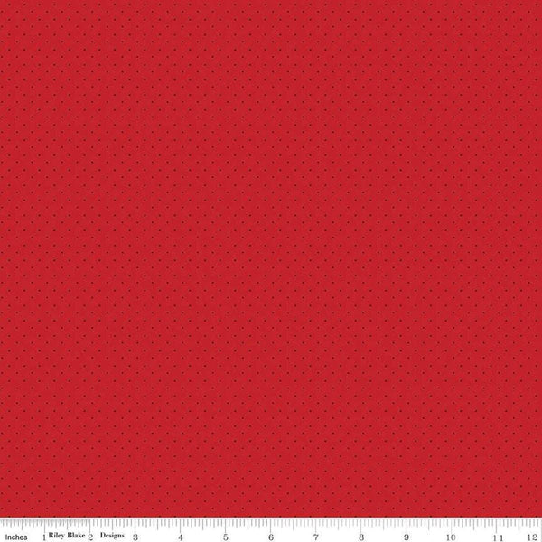 Image of the American Jane Pindots Brick quilting cotton fabric by American Jane for Riley Blake Designs. Features tiny dots on a red background. Cute Little Fabric Shop