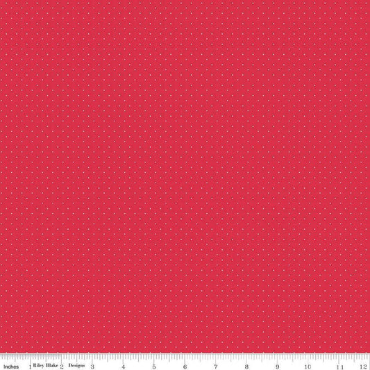 Image of the American Jane Pindots Cherry quilting cotton fabric by American Jane for Riley Blake Designs. Features tiny dots on a red background. Cute Little Fabric Shop