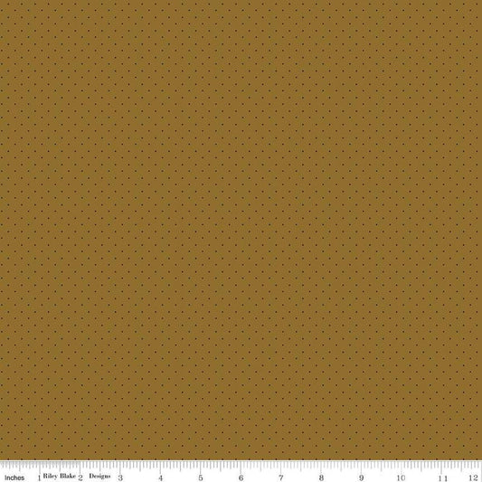 Image of the American Jane Pindots Brown quilting cotton fabric by American Jane for Riley Blake Designs. Features tiny dots on a brown background. Cute Little Fabric Shop
