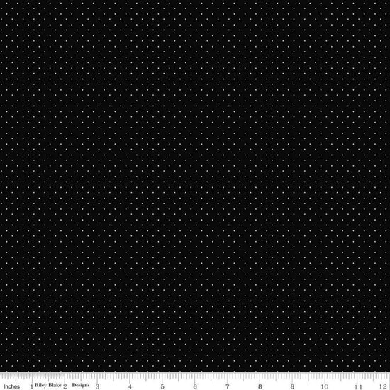 Image of the American Jane Pindots Black quilting cotton fabric by American Jane for Riley Blake Designs. Features tiny dots on a black background. Cute Little Fabric Shop