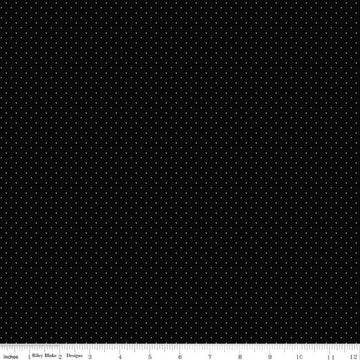 Image of the American Jane Pindots Black quilting cotton fabric by American Jane for Riley Blake Designs. Features tiny dots on a black background. Cute Little Fabric Shop