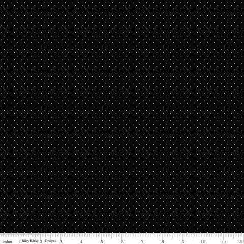 Image of the American Jane Pindots Black quilting cotton fabric by American Jane for Riley Blake Designs. Features tiny dots on a black background. Cute Little Fabric Shop