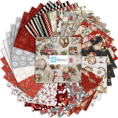 Holly Jolly Layer Cake 10" Stacker Bundle - QT Fabrics - 42 piece Precut Pre cut - Christmas Holiday Santa - Quilting Cotton Fabric
