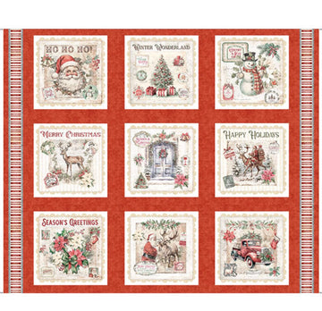 Holly Jolly Christmas Ephemera Blocks 31159 Red R - QT Fabrics - Winter Holiday Season Santa - Quilting Cotton Fabric