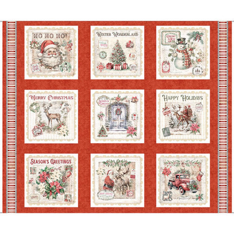 Holly Jolly Christmas Ephemera Blocks 31159 Red R - QT Fabrics - Winter Holiday Season Santa - Quilting Cotton Fabric