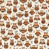 Image of Bearsville Owls Oatmeal quilting cotton fabric by Morris Creative Group for QT Fabrics. Features owls on an off-white background. Cute Little Fabric Shop
