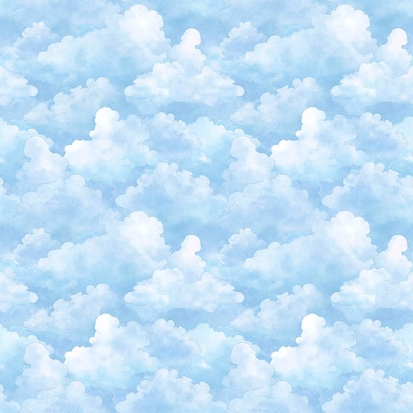 Image of Bearsville Clouds Sky Blue quilting cotton fabric by Morris Creative Group for QT Fabrics. Features clouds on a blue background. Cute Little Fabric Shop