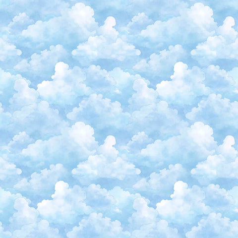Image of Bearsville Clouds Sky Blue quilting cotton fabric by Morris Creative Group for QT Fabrics. Features clouds on a blue background. Cute Little Fabric Shop