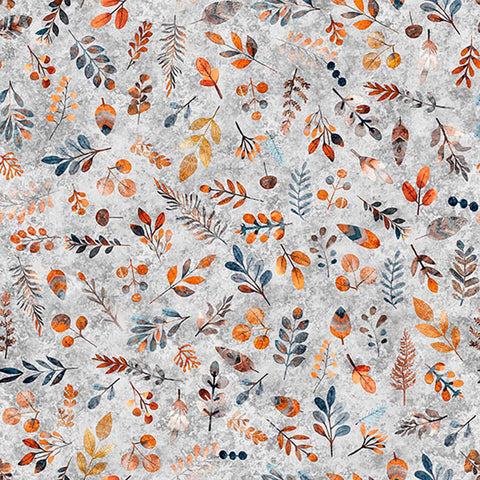 Image of Bearsville Ditzy Gray quilting cotton fabric by Morris Creative Group for QT Fabrics. Features plants on a gray background. Cute Little Fabric Shop