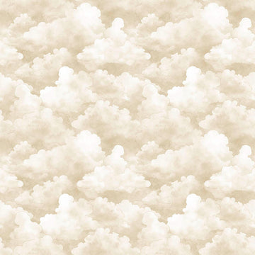 Image of Bearsville Clouds Tan quilting cotton fabric by Morris Creative Group for QT Fabrics. Features clouds on a beige background. Cute Little Fabric Shop