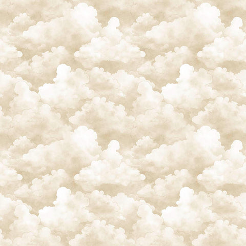 Image of Bearsville Clouds Tan quilting cotton fabric by Morris Creative Group for QT Fabrics. Features clouds on a beige background. Cute Little Fabric Shop
