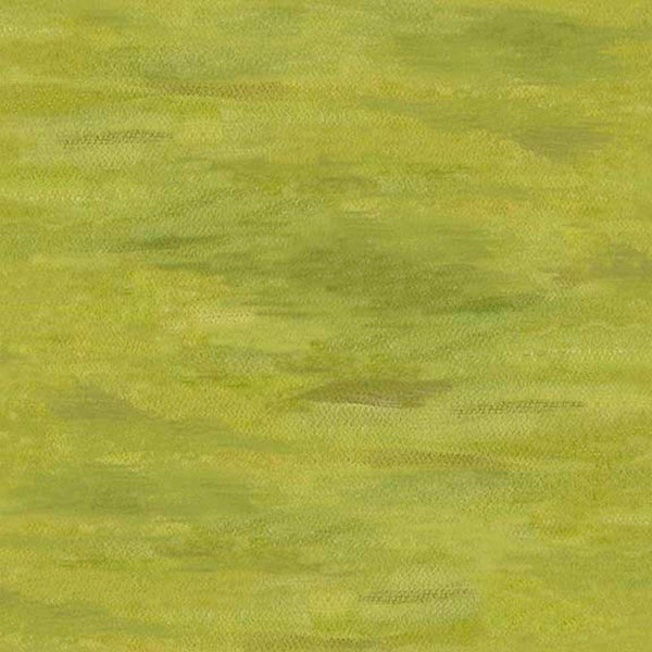 Image of Blooming Bouquet Watercolor Texture Blender Olive quilting cotton fabric by Suzanne Allard for QT Fabrics. Features brushstrokes on a green background. Cute Little Fabric Shop