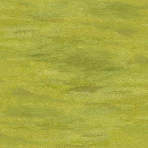 Image of Blooming Bouquet Watercolor Texture Blender Olive quilting cotton fabric by Suzanne Allard for QT Fabrics. Features brushstrokes on a green background. Cute Little Fabric Shop