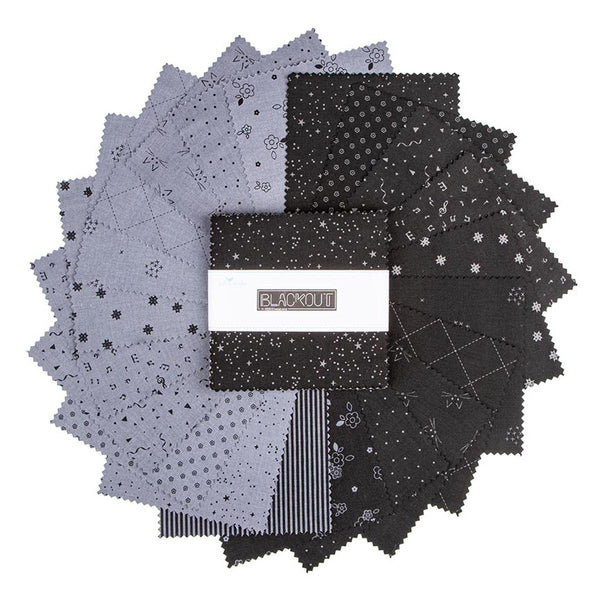 SALE Blackout 5" Stacker Bundle - Riley Blake Designs - 42 piece Precut Pre cut - Grayscale Shapes - Quilting Cotton Fabric