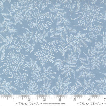 Image of the Nantucket Summer Dots Light Blue quilting cotton fabric by Camille Roskelley for Moda Fabrics. Features flowers on a blue background. Cute Little Fabric Shop